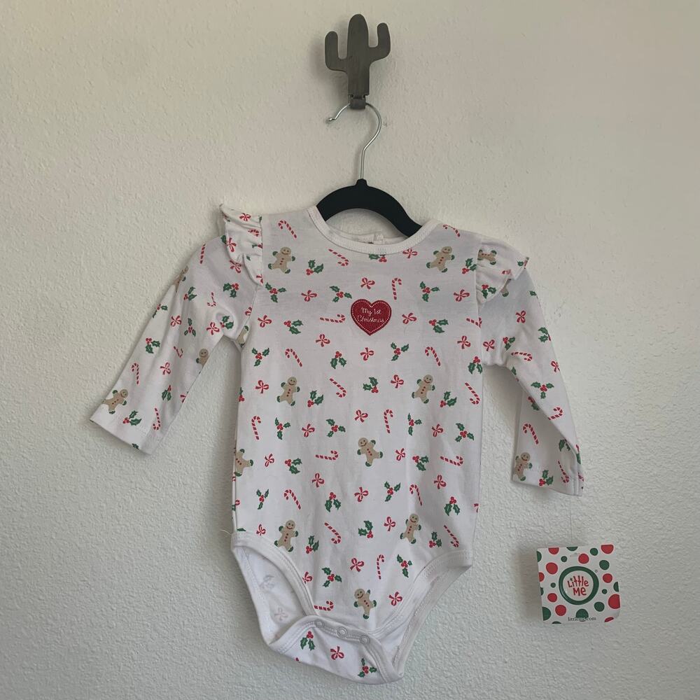 NWT Little Me My 1st Christmas Onesie Bodysuit Candy‎ Canes Holly Bows